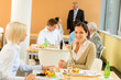 Cafeteria lunch young business women eat salad Cafeteria lunch young business women eat salad