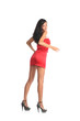 Portrait of a beautiful young woman in red dress.