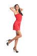 Portrait of a beautiful young woman in red dress.