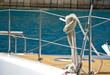 Ropes and knots of sailboat. Tackles on the rigging yacht. Ropes and knots of sailboat. Tackles on the rigging yacht.