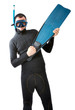 diver with flipper indoor white background