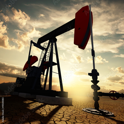Illustration: Oil pump on the sunset sky Oil pump on the sunset sky