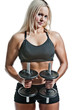 fitness blonde with dumbbells