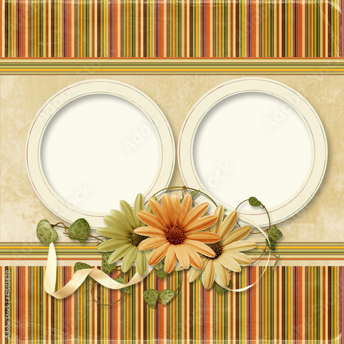 Illustration: Vintage background with old photo-frame and flowers Vintage background with old photo-frame and flowers
