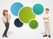 Colorful template with cartoon business man and woman