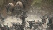 Wildebeest migration crossing the Mara River