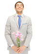handsome man with flowers in hand