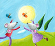Mice in love running in the meadow