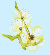 background of a yellow flower on a green branch