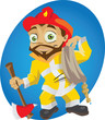 A cartoon fireman in action.