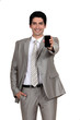 Executive displaying mobile telephone