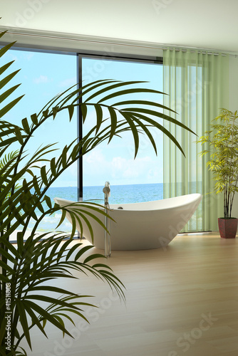 Illustration: Modern Luxury Bathroom Design Interior by the sea Modern Luxury Bathroom Design Interior by the sea