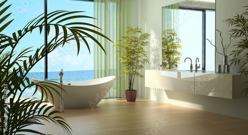 Illustration: Modern Luxury Bathroom Design Interior by the sea Modern Luxury Bathroom Design Interior by the sea