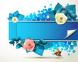Banner design with leaf, flowers and butterflies Banner design with leaf, flowers and butterflies