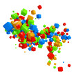 Colorful 3D cubes flow isolated on white background.