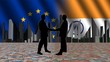 European Indian meeting with skyline flags illustration