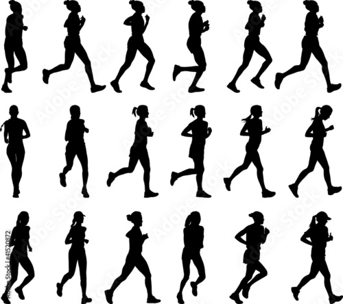 Vector: 18 high quality female marathon runners silhouettes 18 high quality female marathon runners silhouettes