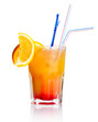 Red alcohol cocktail with orange slice isolated on white