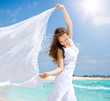 Beautiful Girl With White Scarf on The Beach Beautiful Girl With White Scarf on The Beach