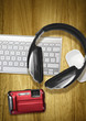 camera keyboard headphones