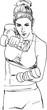 Sketch of a woman working out at the gym with dumbbell weights.