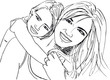 Sketch of little girl having fun with her beautiful mother. Vect