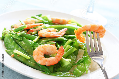 Photo: Salt and pepper shrimp with snow peas Salt and pepper shrimp with snow peas