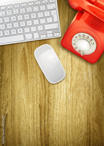 Photo: overhead desktop red phone overhead desktop red phone