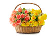 Photo: flowers in basket isolated on white flowers in basket isolated on white