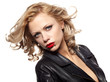 Portrait of a beautiful sexy woman in black leather jacket