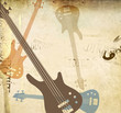 Illustration: Vintage grunge style background with guitars Vintage grunge style background with guitars