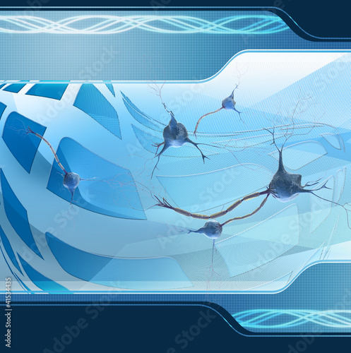 Illustration: abstract illustration of neurons on digital background abstract illustration of neurons on digital background