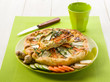 vegetables cake over dish on green background vegetables cake over dish on green background