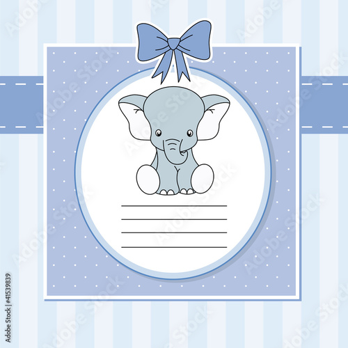 Vector: Tarjeta anuncio nacimiento bebe niño. Elefante Tarjeta anuncio nacimiento bebe niño. Elefante