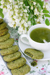 Green tea and biscuits with powder matcha