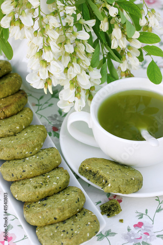 Photo: Green tea and biscuits with powder matcha Green tea and biscuits with powder matcha