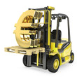 Fork lift truck lifts gold euro sign Fork lift truck lifts gold euro sign