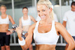 young fitness woman doing dumbbell exercise in gym