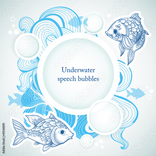 Vector: Sea background with fish and speech bubbles Sea background with fish and speech bubbles