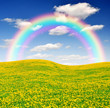 Spring landscape with rainbow