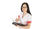 Female doctor in glasses with clipboard Female doctor in glasses with clipboard