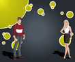 Colorful template with cartoon teenager man and woman