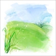 Vector background of watercolor landscape with wildflowers