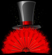 black top-hat and red feathers fan black top-hat and red feathers fan