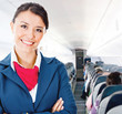 Flight attendant in an airplane