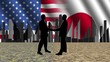 American Japanese meeting with skyline flags illustration