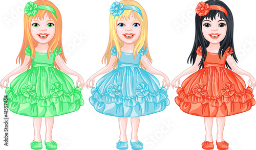 Vector: set of charming little girls in fancy dresses set of charming little girls in fancy dresses
