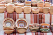 Handmade ceramics with traditional patterns at handicraft market