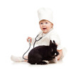 Adorable kid doctor with pet