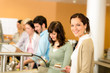 Cafeteria food young woman choose dessert